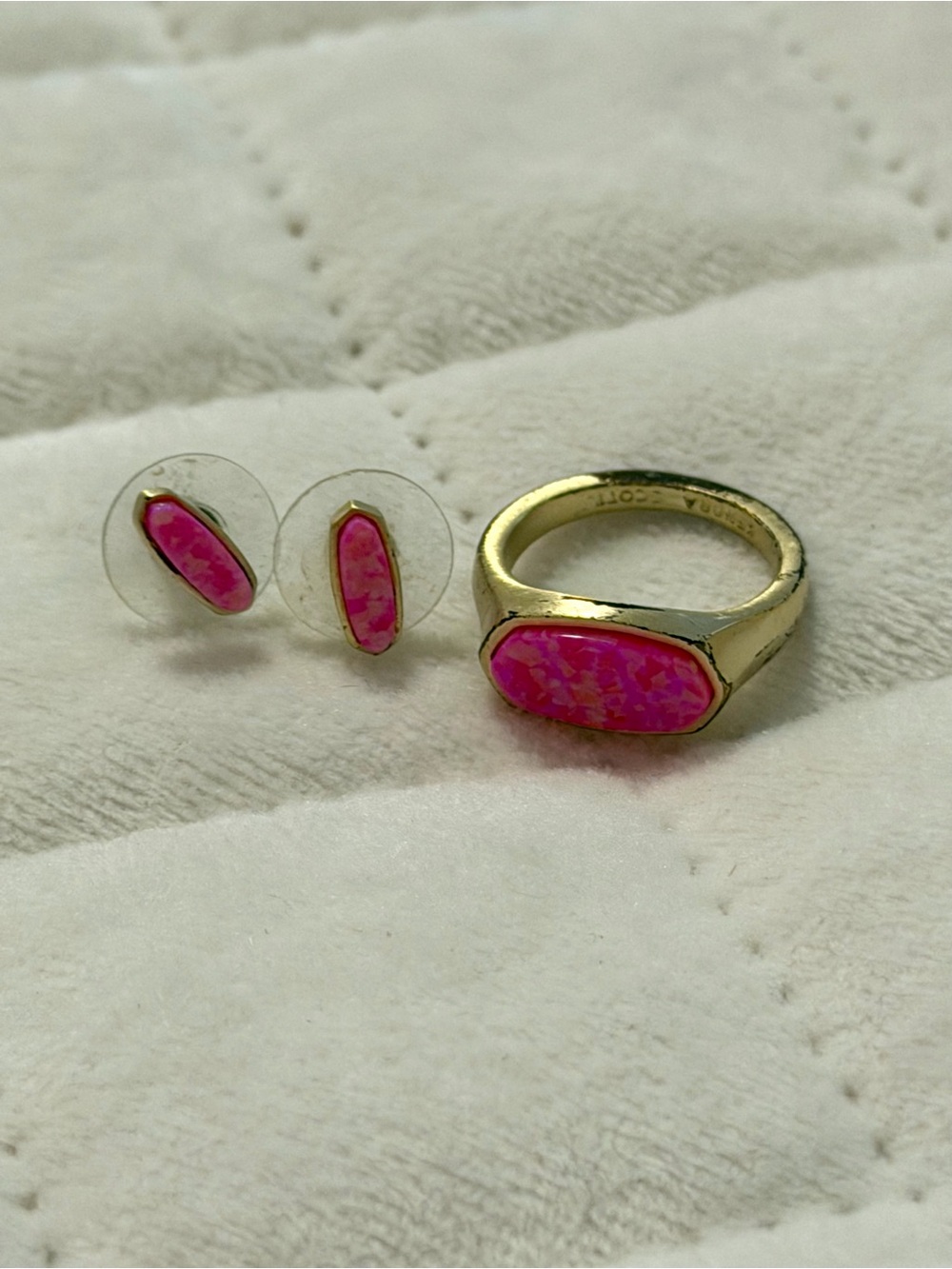 Kendra Scott Gold-Tone Pink Inlay Ring and Stud Earring Set